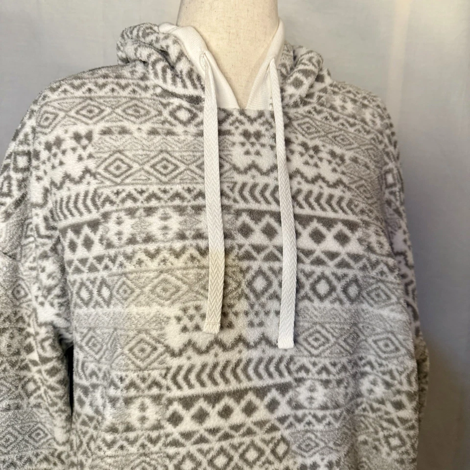 Vestido de pijama de lana con capucha para mujer Cuddl Duds talla XL acogedor salón de cabina gris/blanco Foto 4 de 4