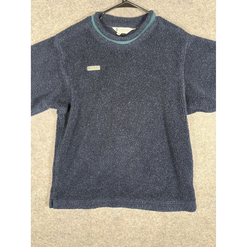 Pullover polar Columbia para hombre mediano azul verde ribete cuello redondo manga larga Foto 3 de 4