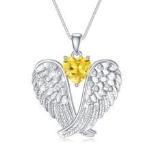 Birthstone Angel Wings Necklace 925 Sterling Silver Guardian Angel Necklace P...