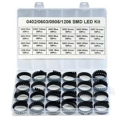 24 Values 1200PCS 0603 0805 1206 SMD LED Diode Lights Assorted Kit,Super Bright