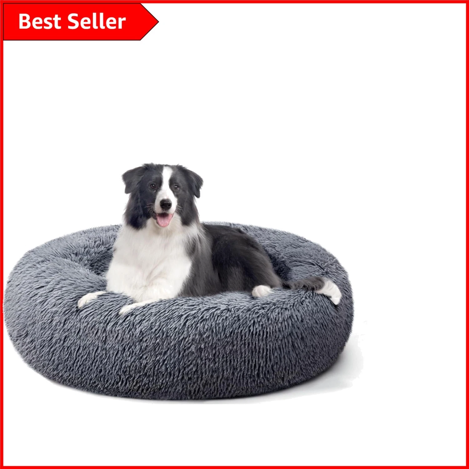 Anti-Anxiety Plush Dog Bed for Large Breeds - Round Dark Grey 70cm Extra Soft