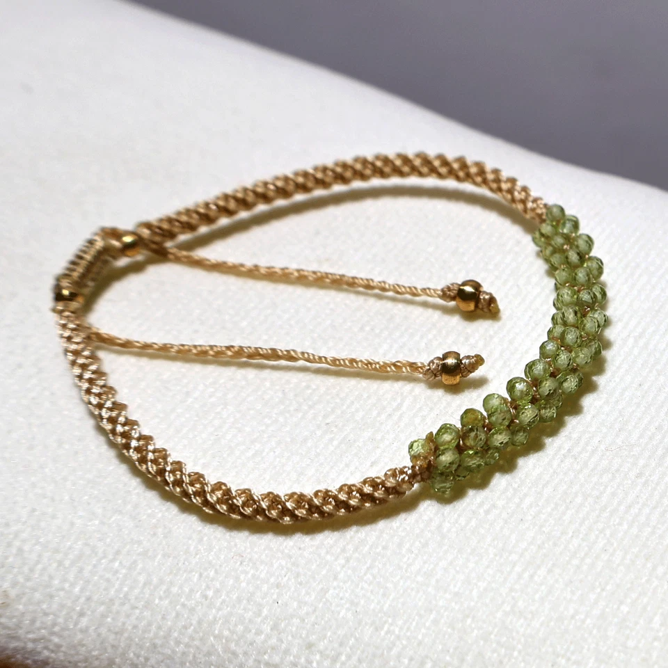 Sunlit Olivine~ Natural Peridot Artisan Made Beaded Macrame Gemstone Bracelet - Image 2 of 4