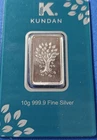 A KUNDAN 10 GRAM .9999 FINE SILVER BAR IN CARD