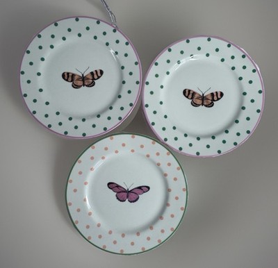 Anthropologie Butterfly Polka Dot Dessert Salad Plates Set of 3 EUC Japan