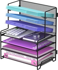 7 Tier Desk File Organizer Letter Tray Paper Organizer Metal Desktop Black