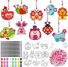 30pcs Valentine's Day Suncatcher Craft Kits Classroom Exchange DIY Pink Heart