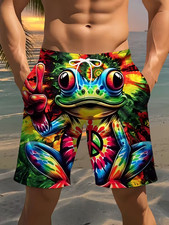 Stylish Frog Print Beach Shorts - Vibrant 3D Design- Hawaiian Shorts