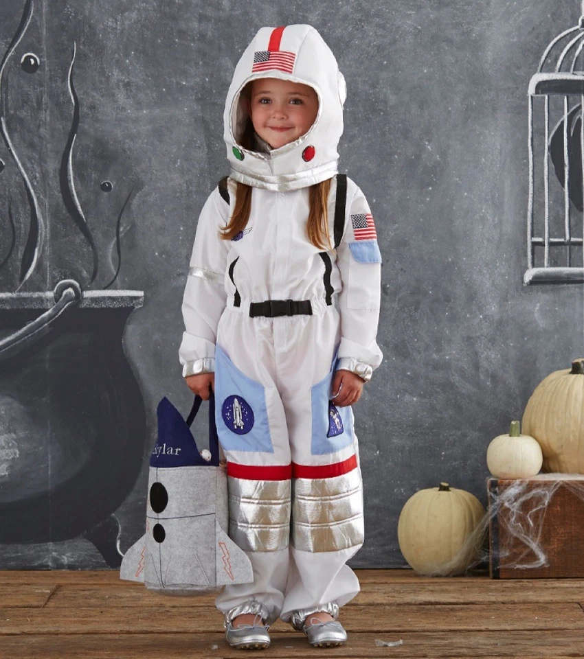 NUEVO Disfraz de astronauta de Halloween Pottery Barn para niños pequeños blanco con casco talla 3T Foto 2 de 4