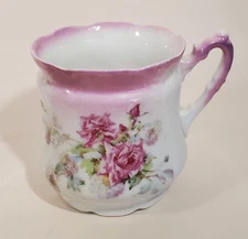 19th C. German Porcelain Pink Lustre Mug Cup Rose Florals RS Prussia