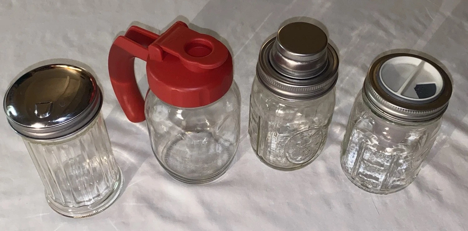 Mason Jar Regular Mouth Pour Spout & Handle, Powder Sugar Lid, Salt/Pepper Lid