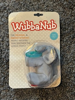 WubbaNub Elephant Pacifier Plush Attached, Silicone Round Nipple, 0-6M Gray/Teal