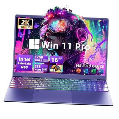 【Win 11 Pro/MS Office 2019】 16'' Purple Gaming Laptop,12th Gen 12G+2T NVME SSD