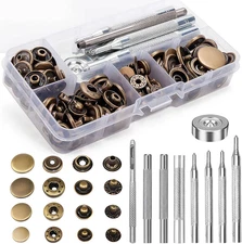 Snaps Fasteners Kit for Leather, 40 Sets Snap Button with 9 Setting Tools, Metal