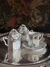 Vintage Lusterware Iridescent Mini Tea Set Gold Leaf 4 Pc