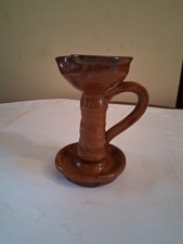 ANTICA LAMPADA A OLIO PORTA CANDELA BUGIA IN TERRACOTTA H 14 X DIAM 8,5 CM
