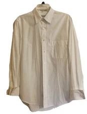 Vtg Perry Ellis Portfolio White Cotton Point Collar Shirt 15/32 pleat sleeve