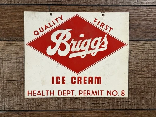 Vintage Briggs Ice Cream Sign Porcelain ORIGINAL 1950s Health Department Permit