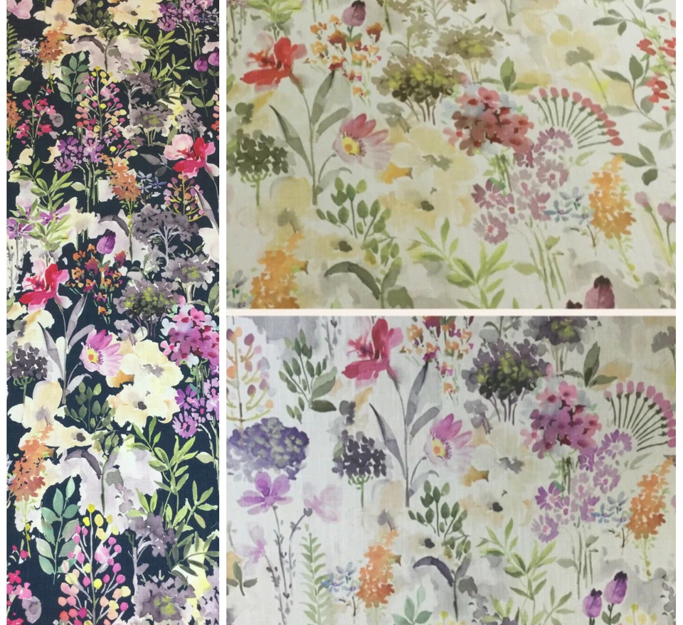 Fryetts AYLESBURY Autumn/Heather/Navy Floral Cotton Fabric.Curtain/Upholstery.