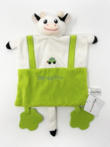Benegiftoy White Green Overalls Cow Security Blanket Lovey Teether Feet Farm New - Picture 10 of 12