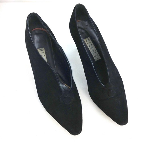 Vintage 1970's Nickels Black Suede pumps 40's Look US Size 8 B Italy - Picture 2 of 9