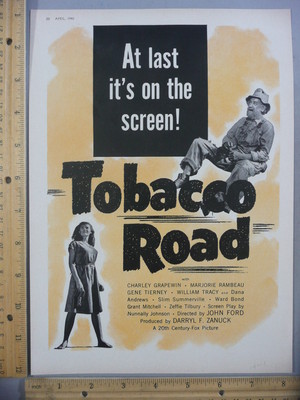 tobacco road movie 1941 Rare Original VTG 1941 Tobacco Road Charley Grapewin Movie Advertising Art  Print
