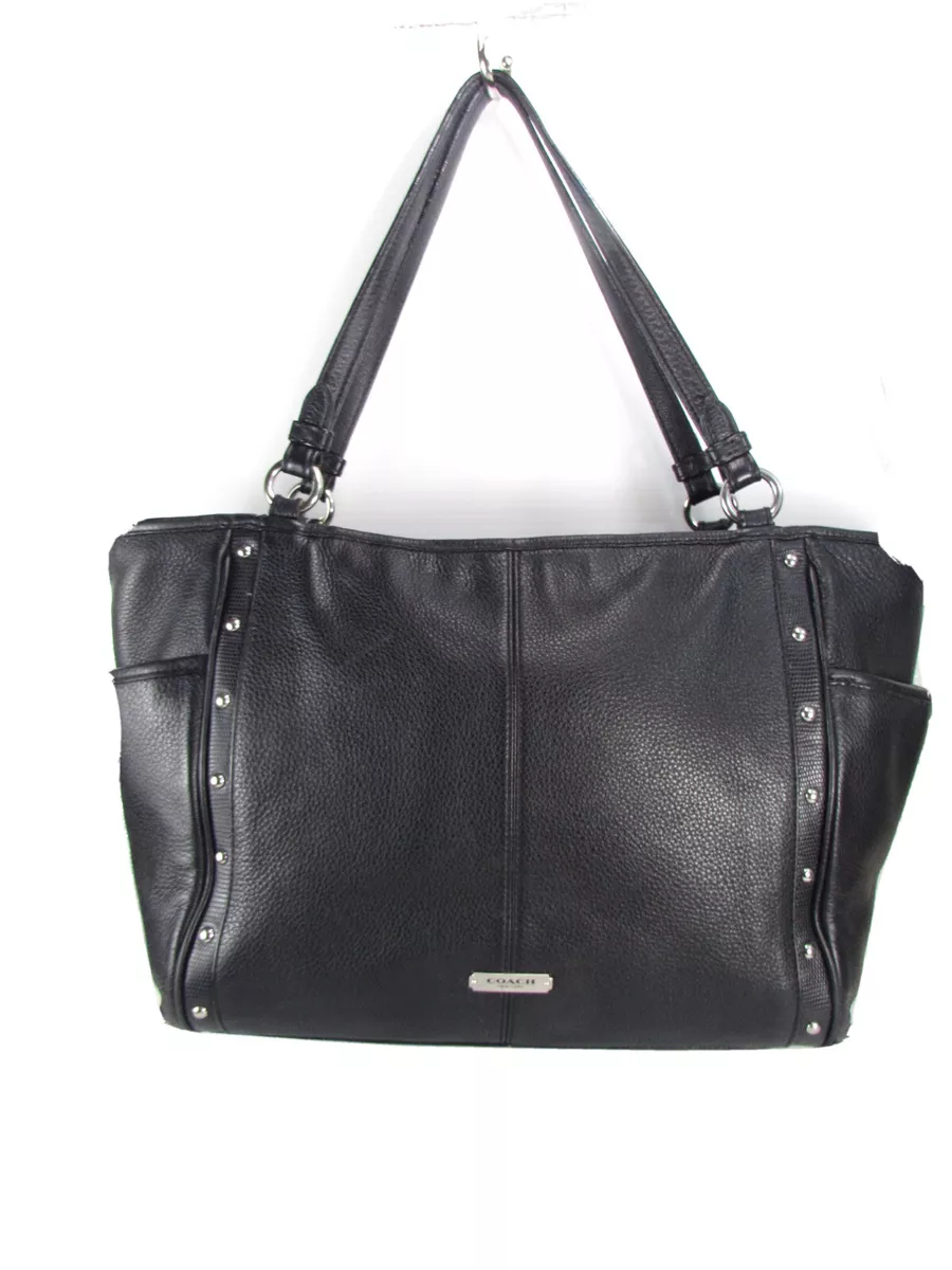 Great Cond. COACH Park Silver Studded Black Pebbled Leather Carrie Hobo Tote Bag