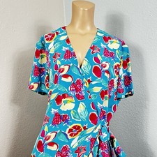 Vintage Adrianna Papell Dress Size 12 Faux Wrap Femanine Bold Colorful 100% Silk