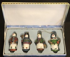 Set of 4 Snowman Christmas Tree Ornaments Polymetal Glittered with Original Box