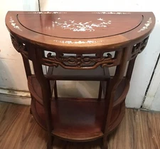 Vintage Chinese Rosewood Semicircular Table With Mother Of Pearls