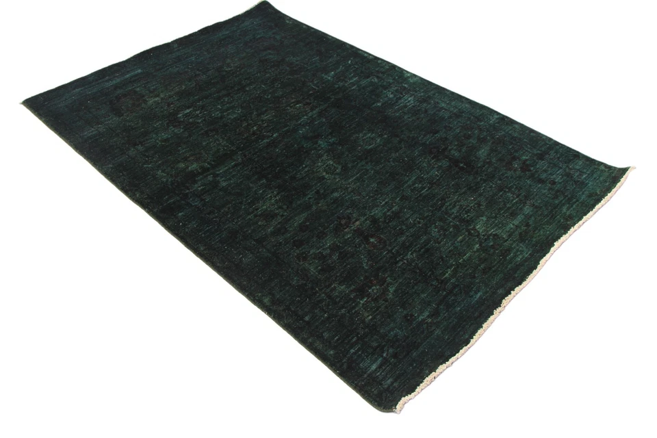 4x6 Ft Dark Green Overdye Khorjin Area Rug Afghan Hand Knotted Veg Dye Small Rug - Image 2 of 4