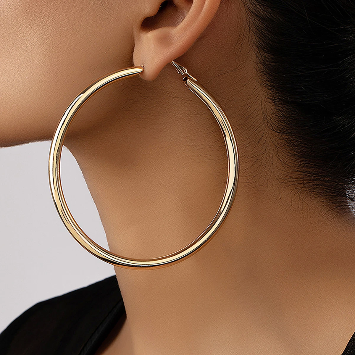 Gold tone hoop earrings 9cm chunky thick open tube hoop earrings