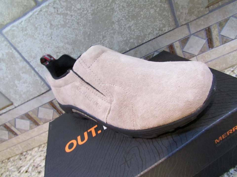 NUEVOS MOCASINES MERRELL JUNGLE MOCASINES SIN USAR, EN CAJA, NIÑAS JÓVENES 6,5-7,5 GAMUZA TOPO  Foto 2 de 4