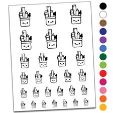 Kawaii Pencil Holder Teacher School Temporary Tattoo Water Resistant Set