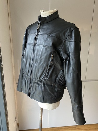 TRUE 90S VINTAGE LARGE THICK LEATHER COWHIDE BLACK BIKERS JACKET WAISTED ZIPS - Picture 5 of 11