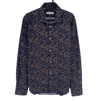 Manuel Ritz Herren Marineblau Paisley Langarmhemd Größe M 40 15,75