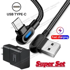 90 Degree Right Angle USB to Type C Charger Cable Fast Charging Power Adapter