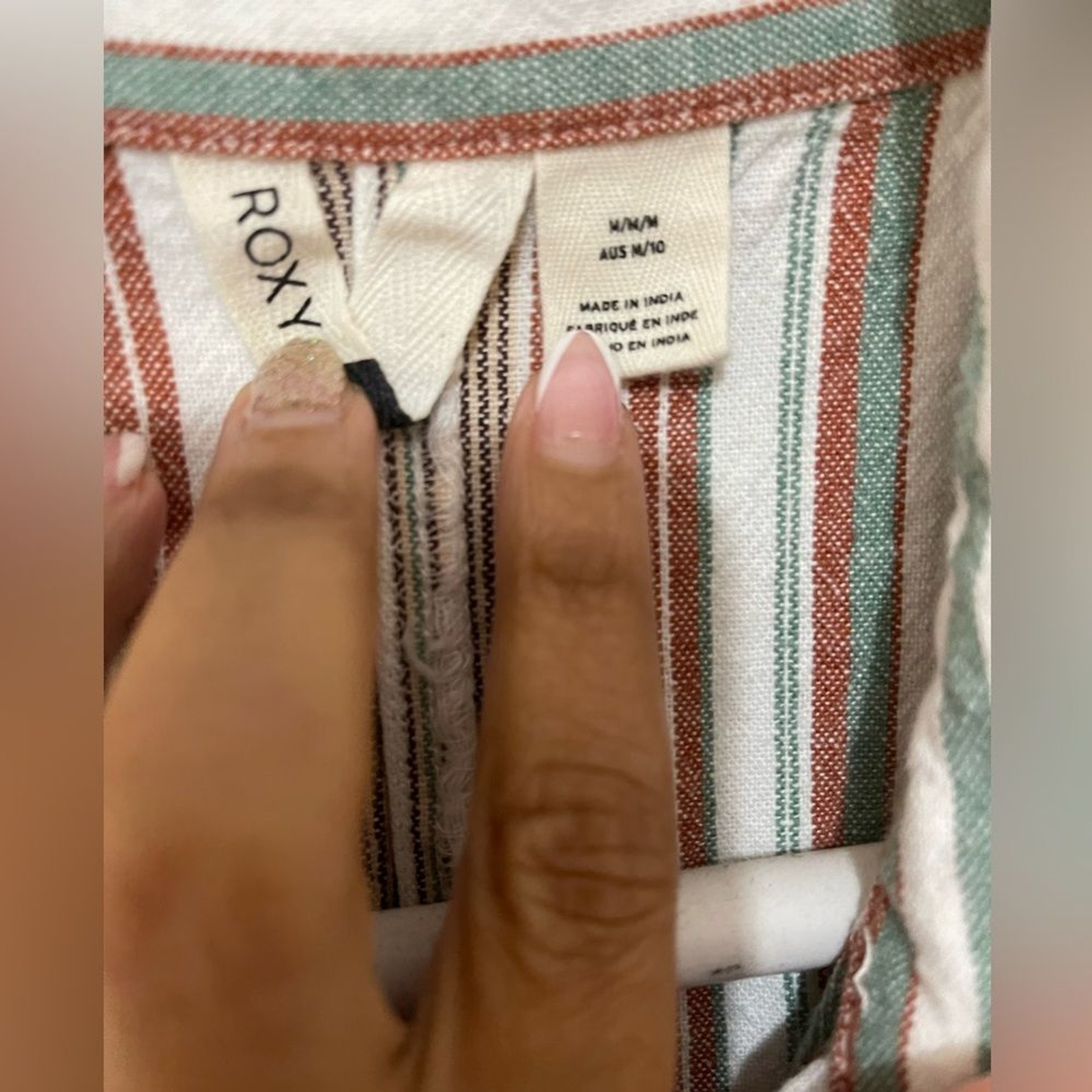 Roxy Button front Striped Cottage core Linen Blen… - image 5