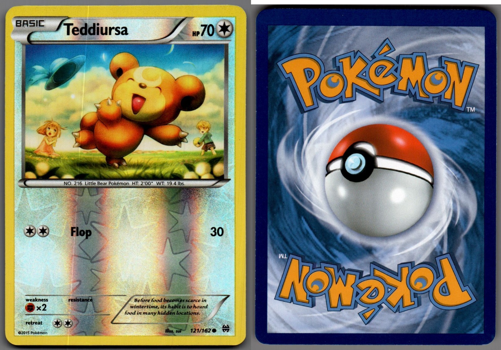 2015 Pokemon, XY BREAKthrough, #121/162 Teddiursa, Reverse Holo Common