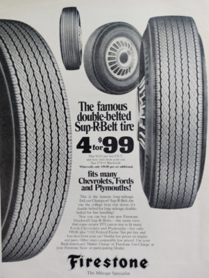 Vintage Ad Firestone Double Belted Suo-R-Belt 4 For $99 Tires Fits Fords Chevys
