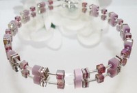 Halskette WüRfel Collier Cube Cat Eye Pastell Violett Kristall Glas Strass 507B