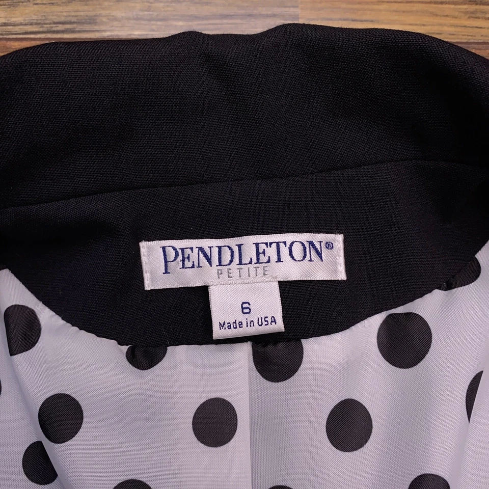 Blazer Pendleton Vintage Mujer 6 Negro Lunares Chaqueta Lana Elastizada EE. UU. Foto 4 de 4