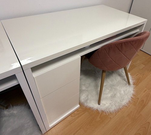 Weißer Hochglanz-Schreibtisch mit 3 Schubladen – 110 x 60 cm – wie neu