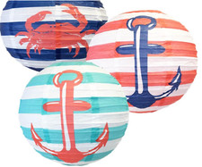 Nautical Theme 12 inch Hanging Paper Lanterns Party BBQ Decorations Set of 3 NEW