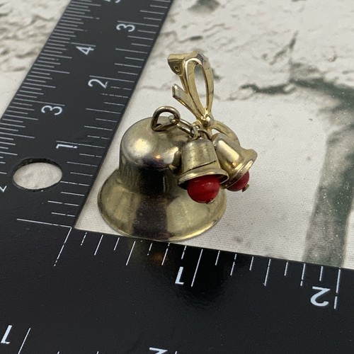 Vintage Brass Bell Lapel Pin Red Clappers Fashion Jewelry Christmas - Picture 4 of 4