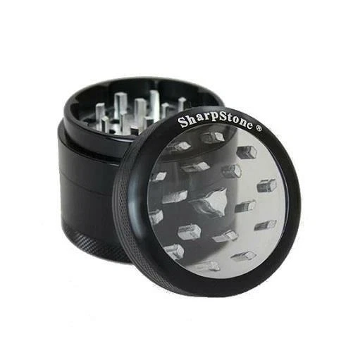 SharpStone CLEAR TOP 4 Piece MEDIUM 2.2” Herb / Spice Grinder BLACK AUTHENTIC