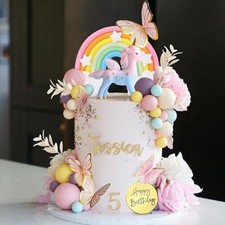 New Unicorn Cake Topper, Rainbow Decorations w Colorful Ball Butterfly Birthday