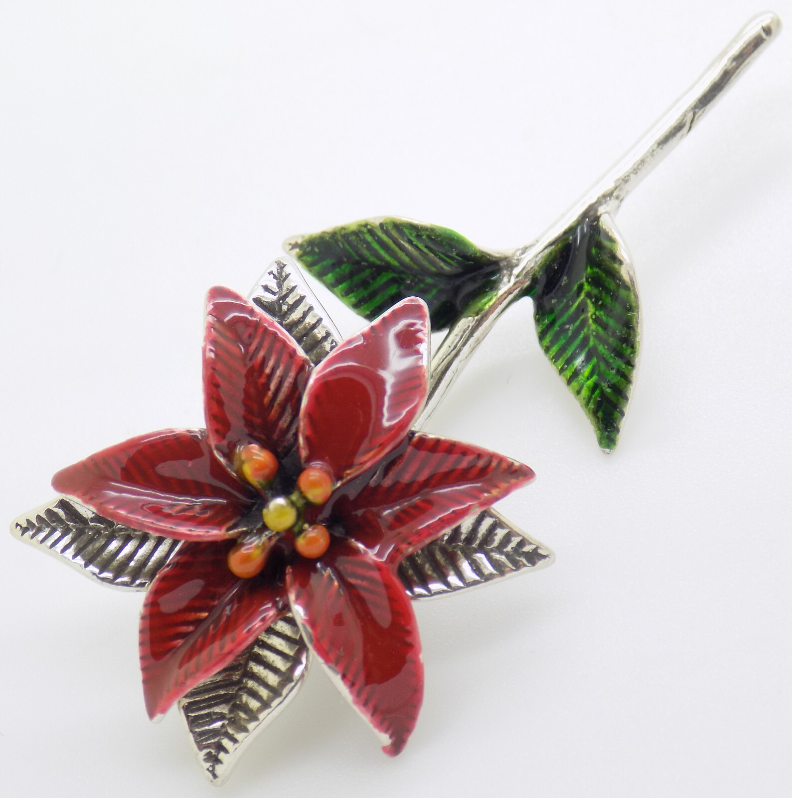 Vintage Italian Handmade Genuine Silver Poinsettia Flower Christmas Decoration