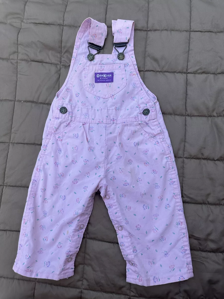 Vintage OshKosh B gosh pink flowers Baby Girl Overalls 12 month USA