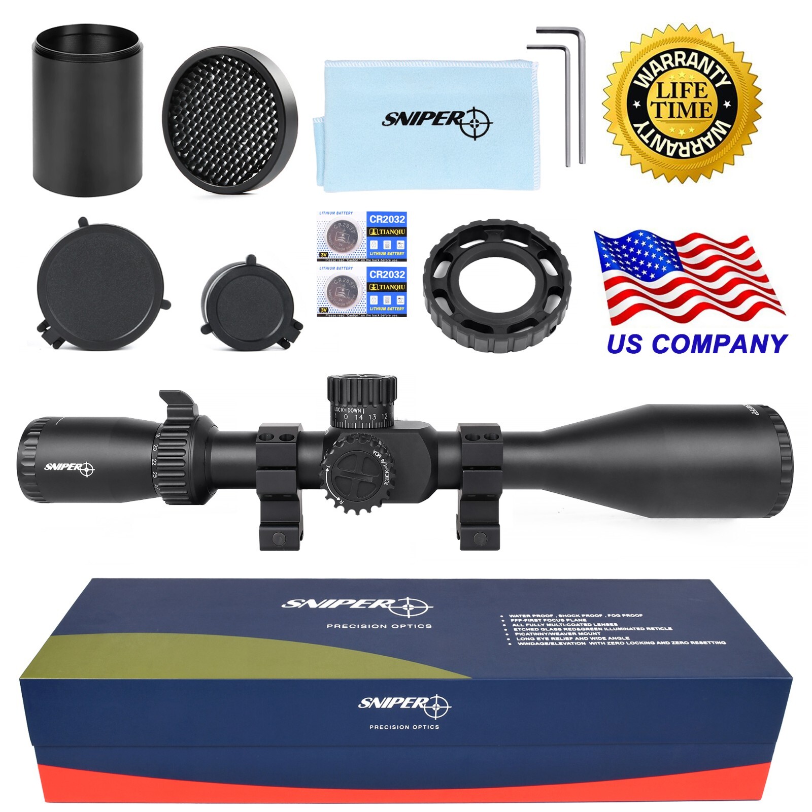 Sniper 5-27x50 FFP Rifle Scope 30mm Tube Side Parallax Adjustment for .308/ .338