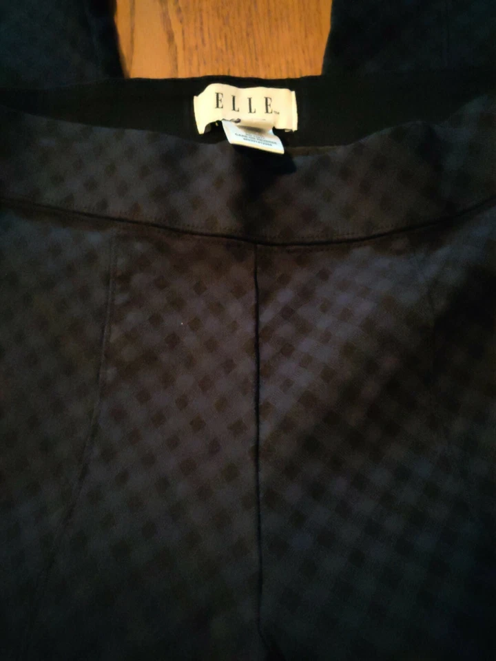 Elle Mujer Talla 4 Leggings Azul Negro Cuadros Altura Ajustado Cintura Elástica Foto 3 de 4